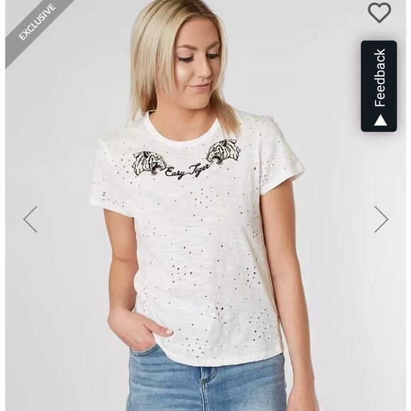 Modish Rebel Women's Easy Tiger Distressed Hole Burnout T-Shirt Size Small - Picture 8 of 12